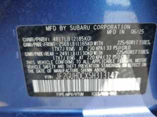 2025 SUBARU Crosstrek PREMIUM VIN JF2GUHDCXSH313147 фото с аукциона 5