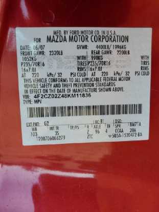 2008 MAZDA Tribute I VIN 4F2CZ02Z48KM11836 фото с аукциона 5