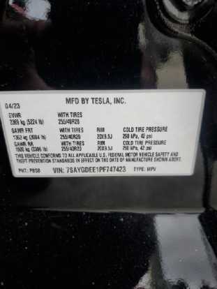 2023 Tesla Model Y VIN 7SAYGDEE1PF747423 фото с аукциона 5