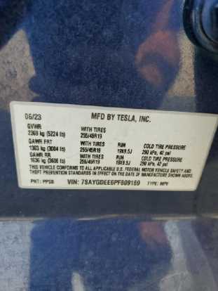 2023 Tesla Model Y VIN 7SAYGDEE6PF809169 фото с аукциона 5
