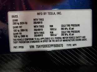 2023 TESLA Model Y VIN 7SAYGDEE2PF805670 фото с аукциона 5