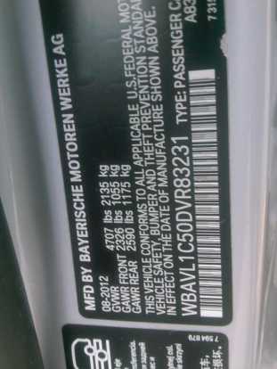 2013 BMW X1 VIN WBAVL1C50DVR83231 фото с аукциона 6